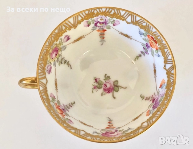 Dresden Germany  Circa 1884  Wolfsohn  Tea Cup & Saucer, Footed, Richly Gilded Код P1651, снимка 5 - Сервизи - 52932863