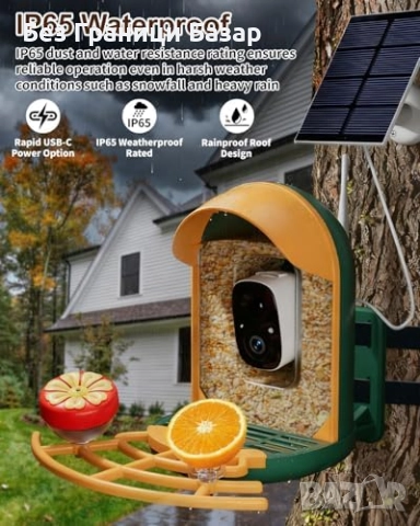 Нова Хранилка с камера за наблюдение на птици 2K, водоустойчива и умна, снимка 4 - IP камери - 52698645