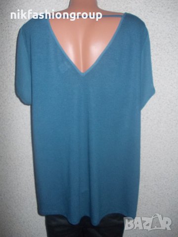 Петролено синя блуза на цветя, XL, XXL размер, снимка 3 - Тениски - 32804306