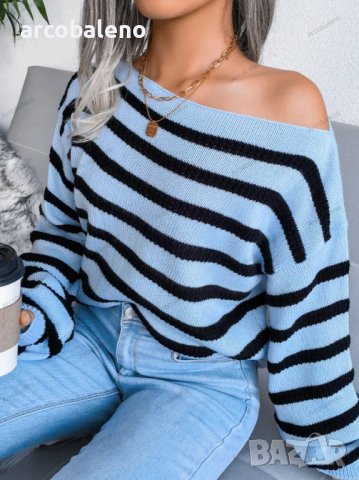 Дамски свободен пуловер с права яка и отворени рамена, 3цвята - 023, снимка 7 - Блузи с дълъг ръкав и пуловери - 39378500