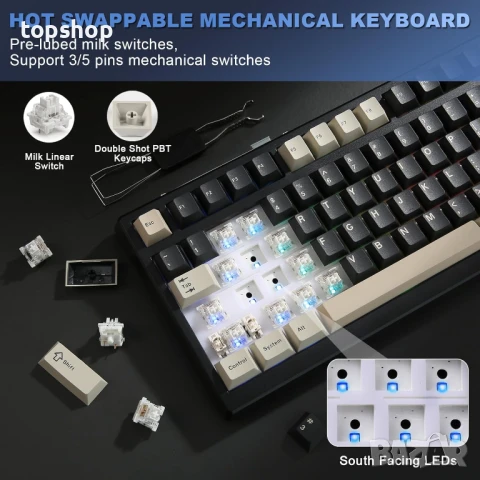 НОВА, ТЕСТВАНА YUNZII YZ98 Gasket механична клавиатура, 99 клавиша, BT5.0/2.4G/USB-C безжична..., снимка 6 - Клавиатури и мишки - 50578811