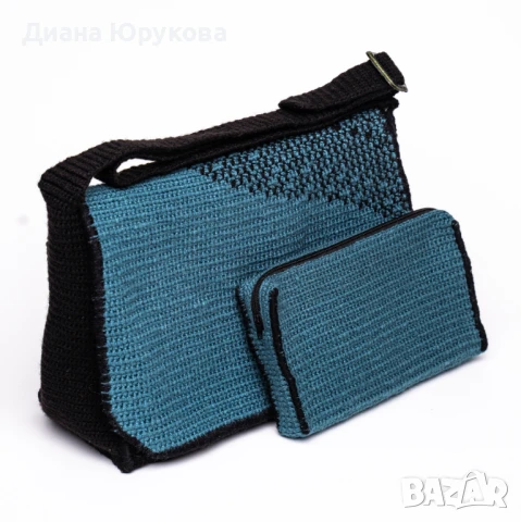 Дамско плетено портмоне петрол, снимка 4 - Портфейли, портмонета - 51175769