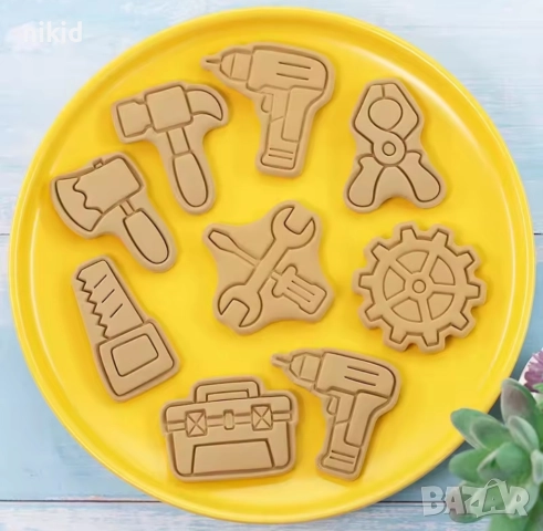 8 инструменти чук трион резци резец с печат печати с релеф щампа за сладки бисквитки тесто фондан, снимка 3 - Форми - 51621960