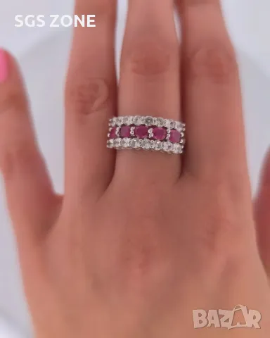 Пръстен със Сапфир, Рубин, Изумруд с Прозрачен Топаз, снимка 6 - Пръстени - 50254367