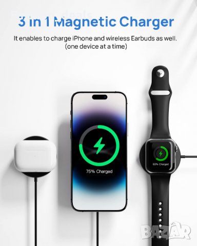 Ново магнитно безжично зарядно за телефон часовник iPhone Apple Watch, снимка 5 - Аксесоари за Apple - 39977501