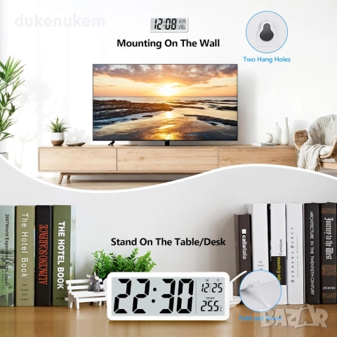 Дигитален стенен часовник, големи цифри, температура, безшумен, снимка 3 - Декорация за дома - 52812499