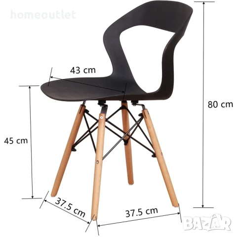 Модерни столове с крака от масивна дървесина и седалка от полипропилен, к-кт от 6 бр. LQ-266YMS-6HEI, снимка 7 - Столове - 50984976