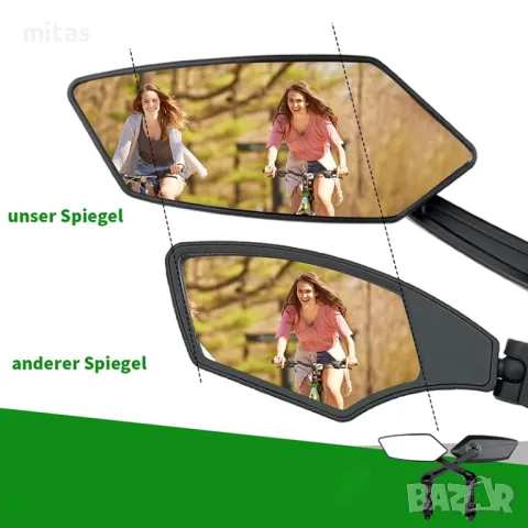 Луксозен комплект странични огледала за велосипед, 150 x 60мм, 360°, снимка 5 - Аксесоари за велосипеди - 48437480