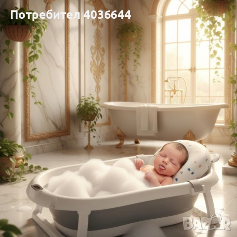 Сгъваема бебешка вана с термометър и възглавница