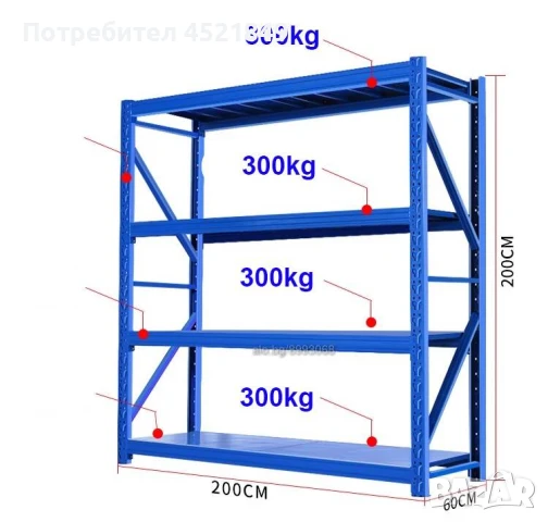 Метален стелаж с метални рафтове, снимка 2 - Стелажи и щандове - 50889991