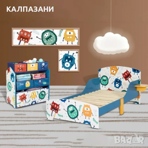 Детско Дървено Легло със Защита от Падане, Ламелна Подматрачна Рамка 140/70 см, Удобна Поставка - MO, снимка 4 - Мебели за детската стая - 41443465