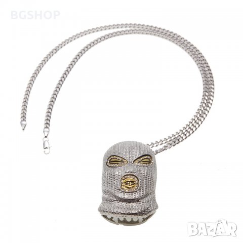 Рапърска Маска Колие - Бижу за Ланец - Сребриста , снимка 4 - Колиета, медальони, синджири - 26376053