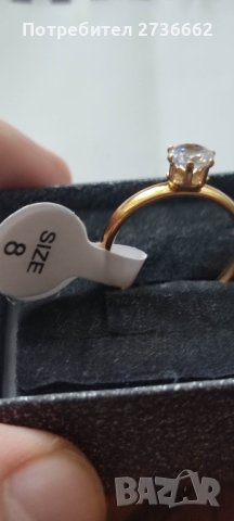 Позлатен пръстен с Мойсанит , снимка 4 - Пръстени - 42959563