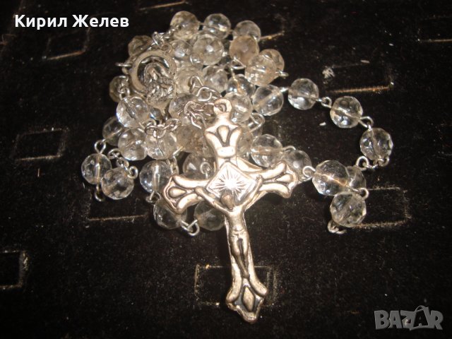 СТАРА КАТОЛИЧЕСКА ОГЪРЛИЦА - БРОЕНИЦА КРИСТАЛНА с РАЗПЯТИЕ и ИКОНКА 22872, снимка 6 - Антикварни и старинни предмети - 33434909