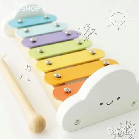 Нова Цветна Дървена Музикална Играчка за Деца 18+ Месеца - Образователна, снимка 3 - Музикални играчки - 49239129