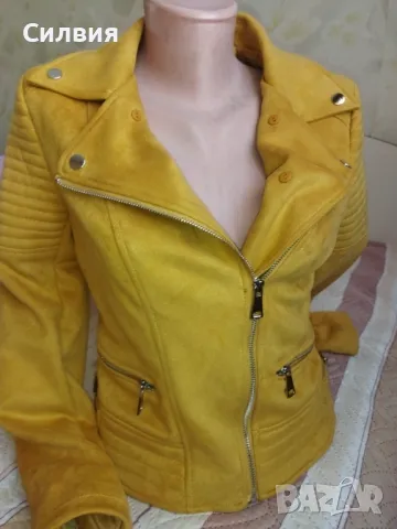 Уникално дамско яке цвят горчица със сваляща се яка размер S, снимка 2 - Якета - 49879234