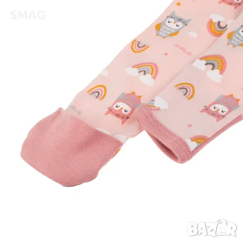 Бебешко памучно боди ромпър розово със сови и дъга S_1245187, снимка 4 - Бебешки гащеризони - 49668860
