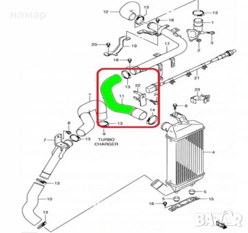 1366362J50 Маркуч за турбо за Сузуки Суифт 1.3 DDiS, снимка 3 - Части - 33551404