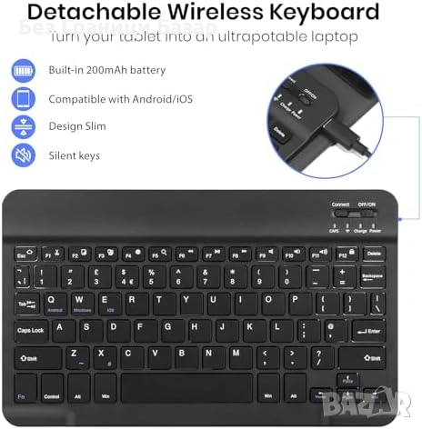 Нова Bluetooth UK клавиатура + калъф за Lenovo Tab 10.1 2025 TB-311FU, снимка 5 - Друга електроника - 53572982