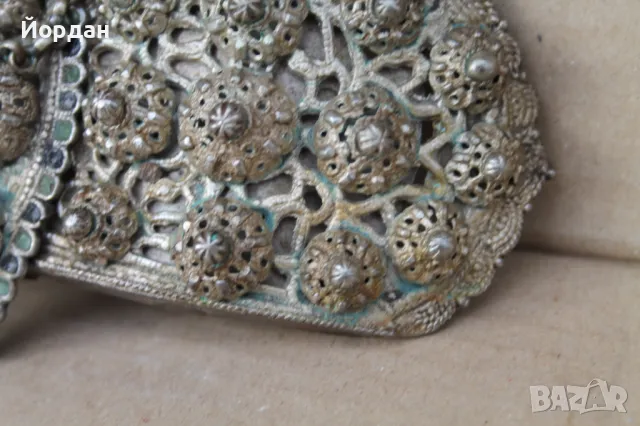 Сребърна пафта със зелен и черен емайл, снимка 8 - Антикварни и старинни предмети - 47281998