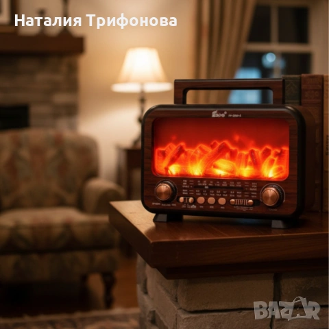 Соларно преносимо радио  FP-2393-S - тип камина с горящи пламъци