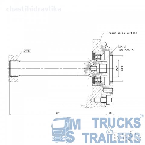 Входящ вал за скоростна кутия ZF 213,5мм HYVA, снимка 3 - Части - 26373070