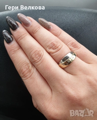 Дамски златен пръстен с диаманти, снимка 6 - Пръстени - 53514477