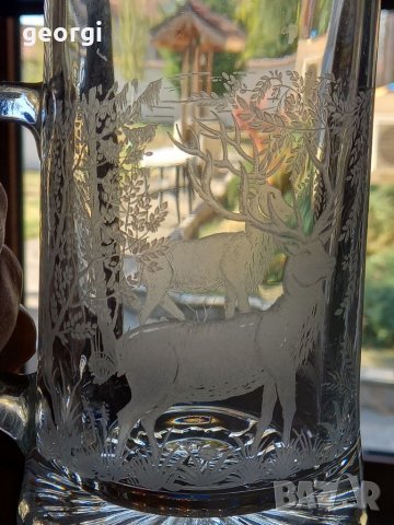 Немска стъклена гравирана халба, снимка 1 - Чаши - 38519792