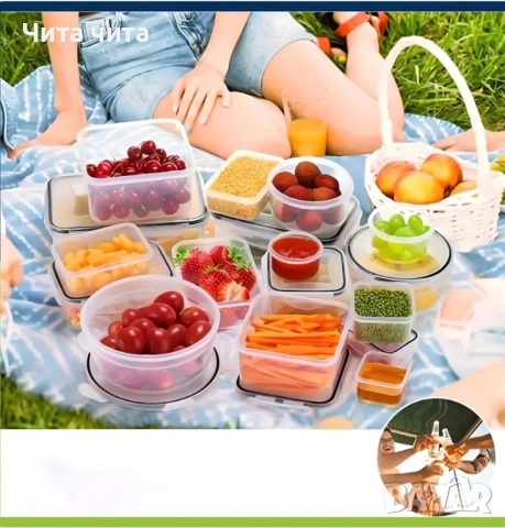 Комплект от 12 кутии за храна за обяд – пластмасови контейнери с капаци, снимка 9 - Кутии за храна - 52860403