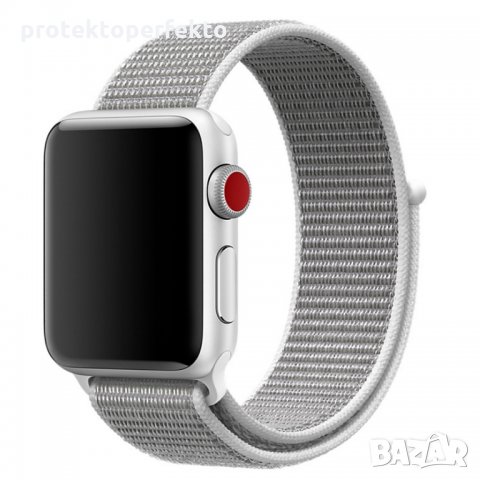 Текстилна каишка band за Apple Watch 7, 6, 5, 4, 3 - велкро бял  цвят