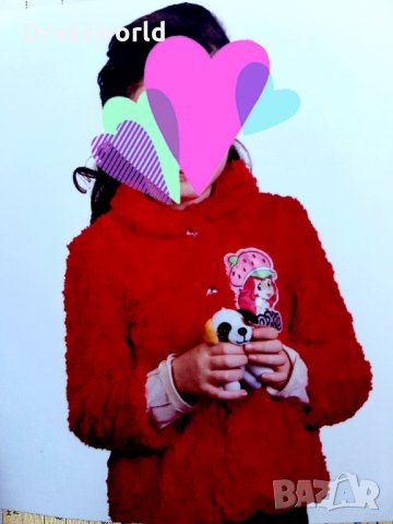 Детско червено пухено палто,  6 - 7 години, 116
