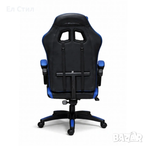 Ергономичен геймърски стол с масажна функция и поставка за крака – черно-син, снимка 8 - Столове - 53565304