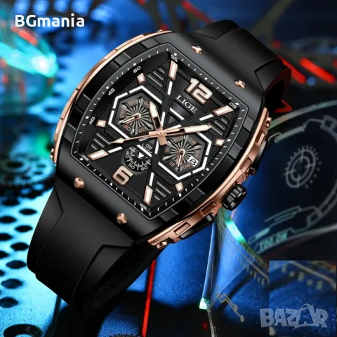 Мъжки часовник 89108с3 светещи стрелки черна силиконова каишка, снимка 2 - Мъжки - 48059186