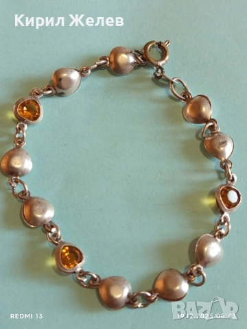 Винтидж сребърна гривна с ЕСТЕСТВЕН КЕХЛИБАР ювелирна изработка 50165