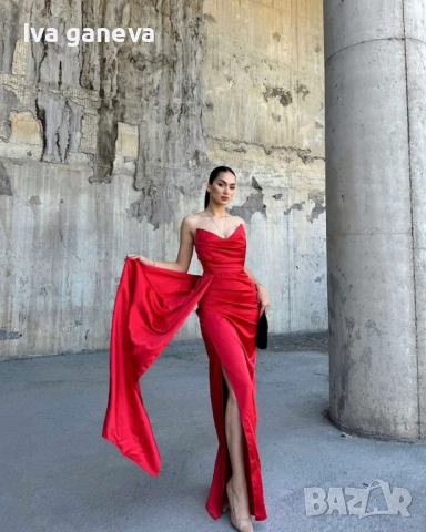 Дълга сатенена рокля , снимка 4 - Рокли - 53459352