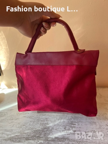 Червена дамска чанта с кожени елементи и джоб с цип ❤️, снимка 3 - Чанти - 52178447