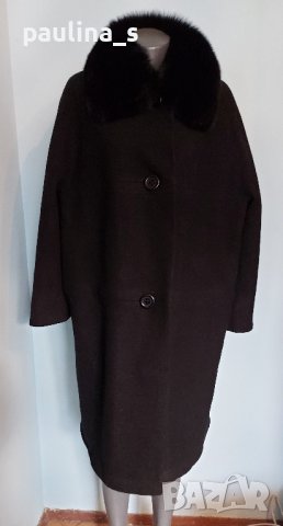 Винтидж палто от естествени материали / яка от черна лисица и вълна 
