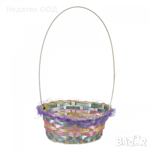 Великденска декорация, Плетена кошница с тюл, Многоцветна, 21x38 см