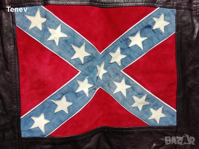 Confederate Flag Stars and Stripes Leather Vintage оригинална естествена кожена жилетка Конфедерация, снимка 2 - Якета - 39108034