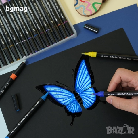 ✎Ohuhu Metallic Marker Pens маркери с два писеца тип четка и тънък писец, 24 металикови цвята, снимка 8 - Ученически пособия, канцеларски материали - 52183635