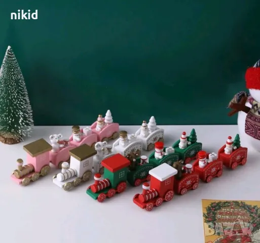 Коледен дървен пластмасов влак дървено влакче с вагони за игра и декорация украса, снимка 10 - Игри и пъзели - 19613909