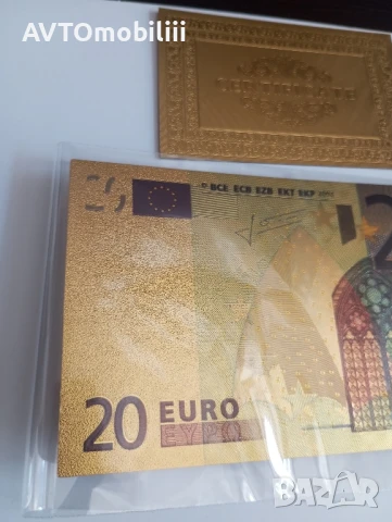 Позлатена с 24 карата злато банкнота 20 Евро със сертификат , снимка 3 - Нумизматика и бонистика - 51340689