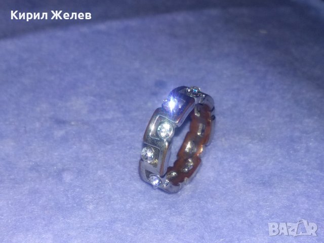 СТАР МЕДЕН ПОСРЕБРЕН ПРЪСТЕН Тип ХАЛКА с ИНКРУСТИРАНИ ФАСЕТИРАНИ ЦИРКОНИ 36995, снимка 4 - Антикварни и старинни предмети - 39722661