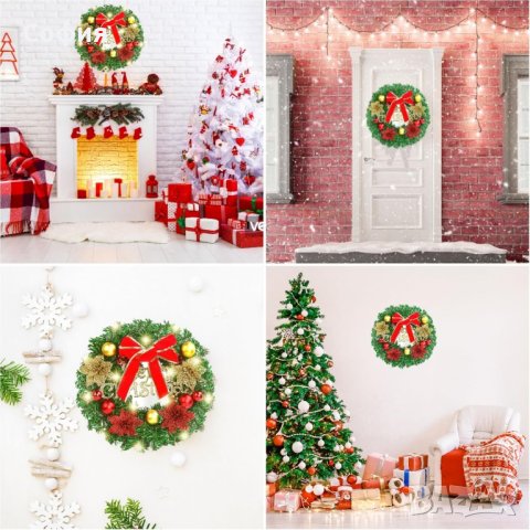 Коледен венец Mеrry Christmas с панделка, снимка 2 - Декорация за дома - 42975254