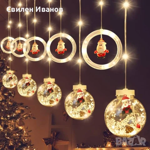 Светещ коледен гирлянд с рингове и малки коледни фигурки / 3 метра/ 8 функции. ? Малки коледни фигур, снимка 6 - Лед осветление - 51390318