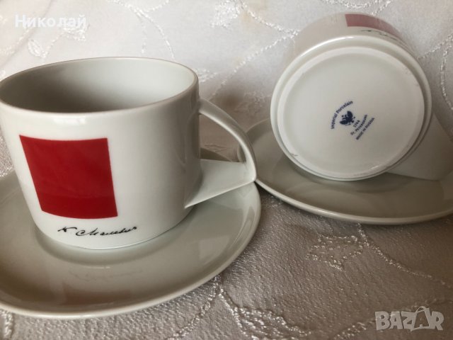Порцеланов сервиз за чай – 4  части, Червен квадрат форма Баланс, Императорски порцелан, руски, снимка 4 - Други - 43339379