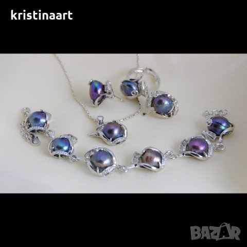 Комплект от пет части черни перли*Елза 1*, снимка 2 - Бижутерийни комплекти - 32262978