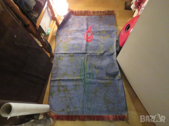 турско молитвено килимче, килимче за молитва за Намаз тъмносив фон с червено лале османско