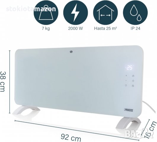 Конвектор Princess, 1500 W, настолен, стъклен панел, Управление чрез телефон., снимка 4 - Отоплителни печки - 38430193