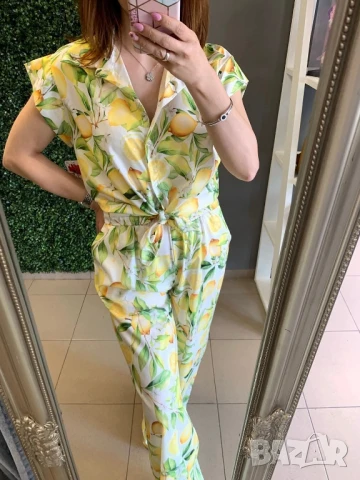 дамски комплект с лимони риза и панталон 